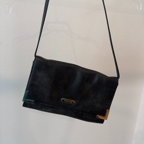 Michael Kors Black Leather Shoulder Bag with Gold Hardware - Picture 1 of 4